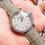 Japan Grade Replica Cartier Gray Leather Strap Diamond Bezel Watch